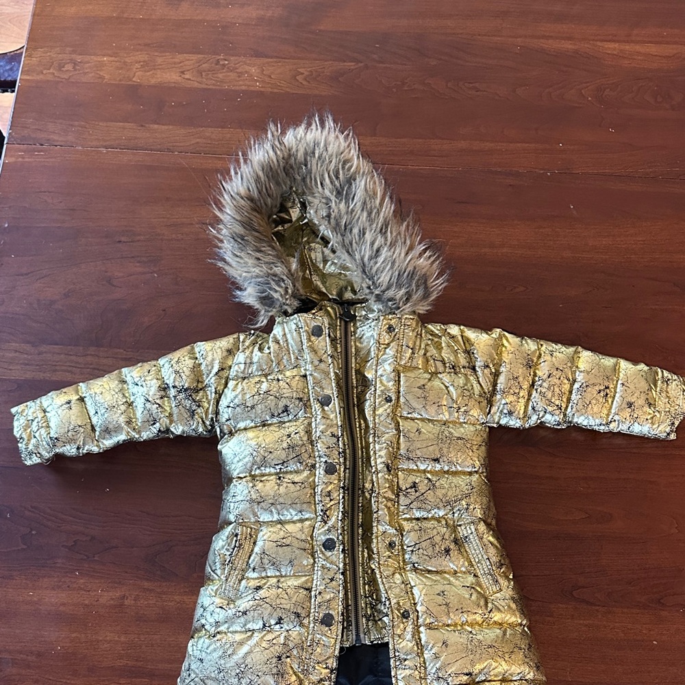 Appaman Metallic Gold Puffer Jacket with Faux Fur Trim